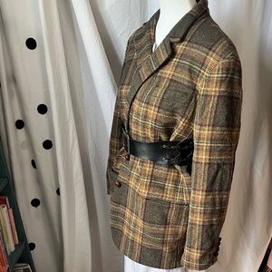 Ralph Lauren Olive Plaid 100% Wool Blazer, leather buttons and elbow patches
